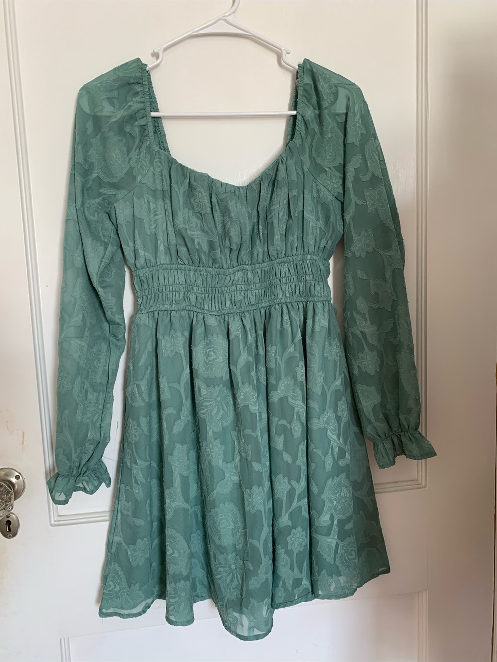 Inspired Hearts Mint Green Long Sleeve Floral Jacquard Dress